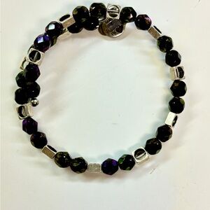 ALEX AND ANI RARE VINTAGE BEADED Elegant Black and Silver Beaded Bracelet WRAP